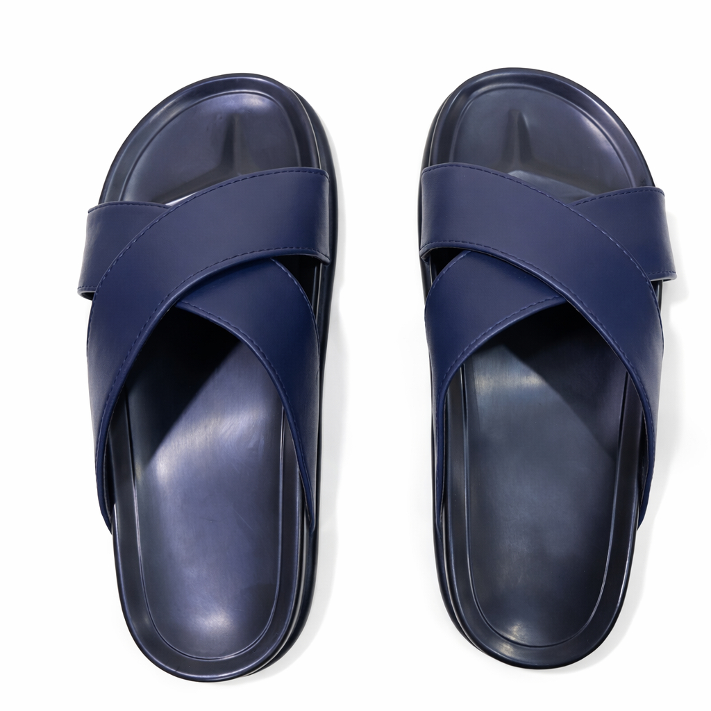 Regal Navy Cross Strap Comfort Slides