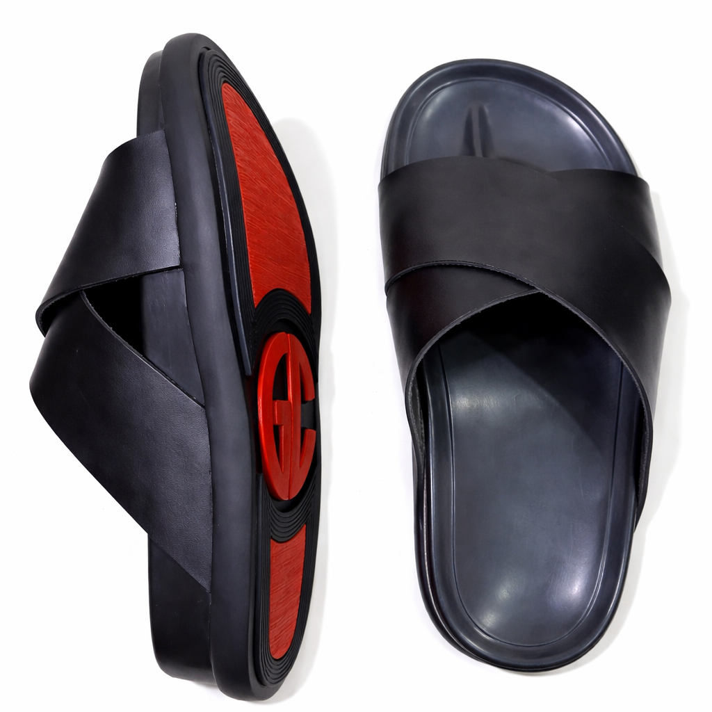 Mens Black Slip On Open Toe Slide Sandals