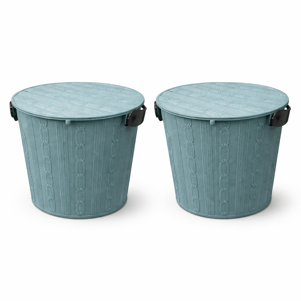 Round Plastic Storage Bucket with Lid and Side Handles