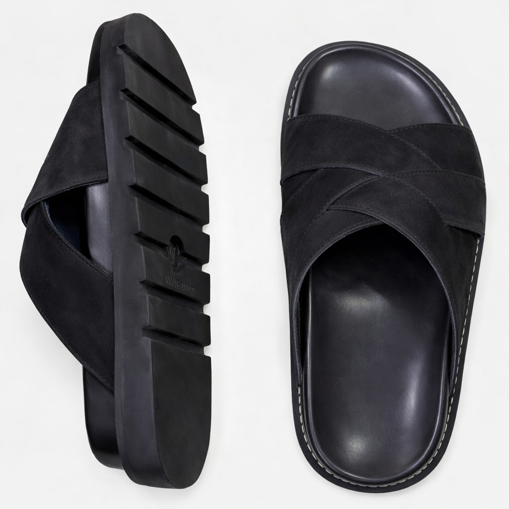 Mens Black Slip On Mule Loafer Sandals