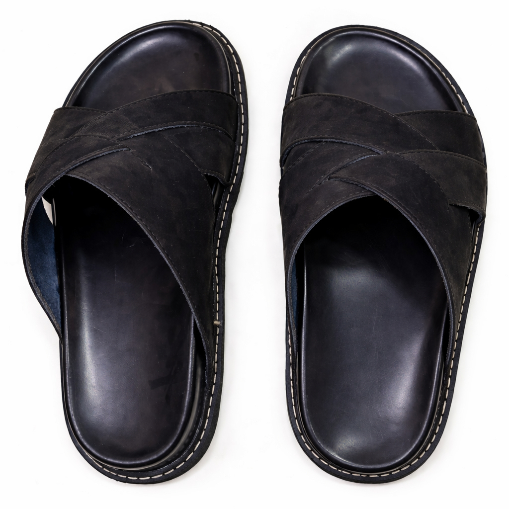 Mens Black Slip On Mule Loafer Sandals