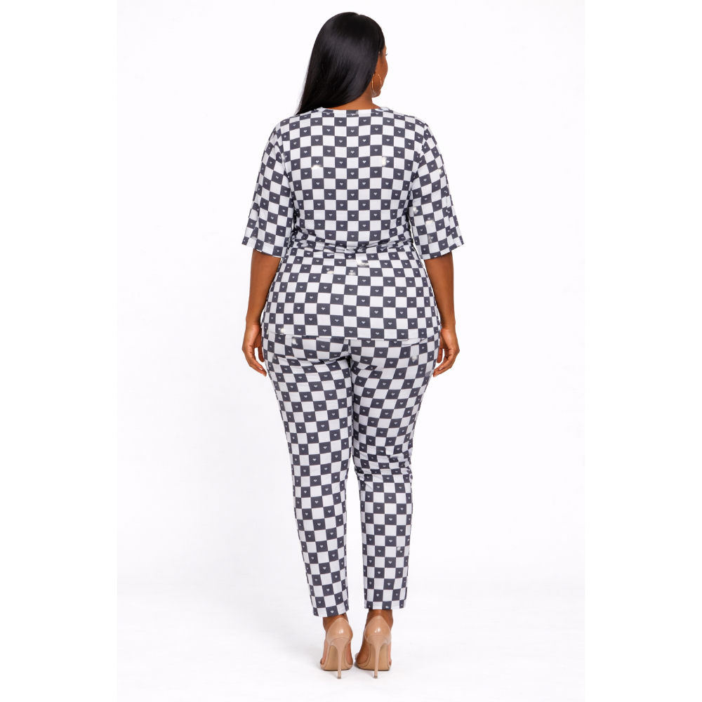 Black and White Checkered Two Piece Lounge Set