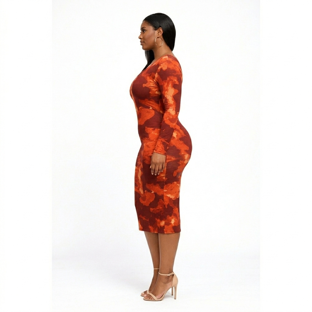 Sheer Sleeve Bodycon Midi Dress