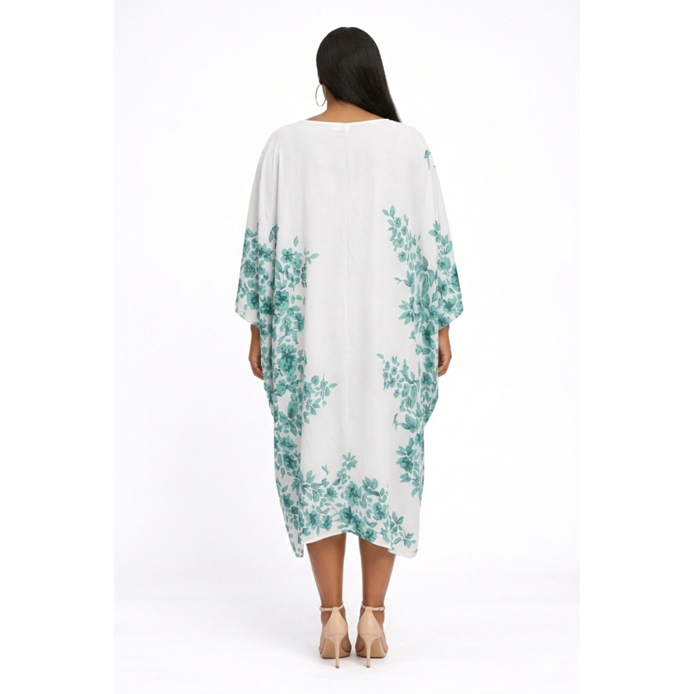 White Floral Loose Kaftan Dress