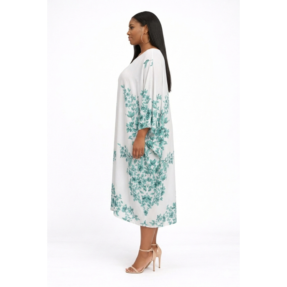 White Floral Loose Kaftan Dress