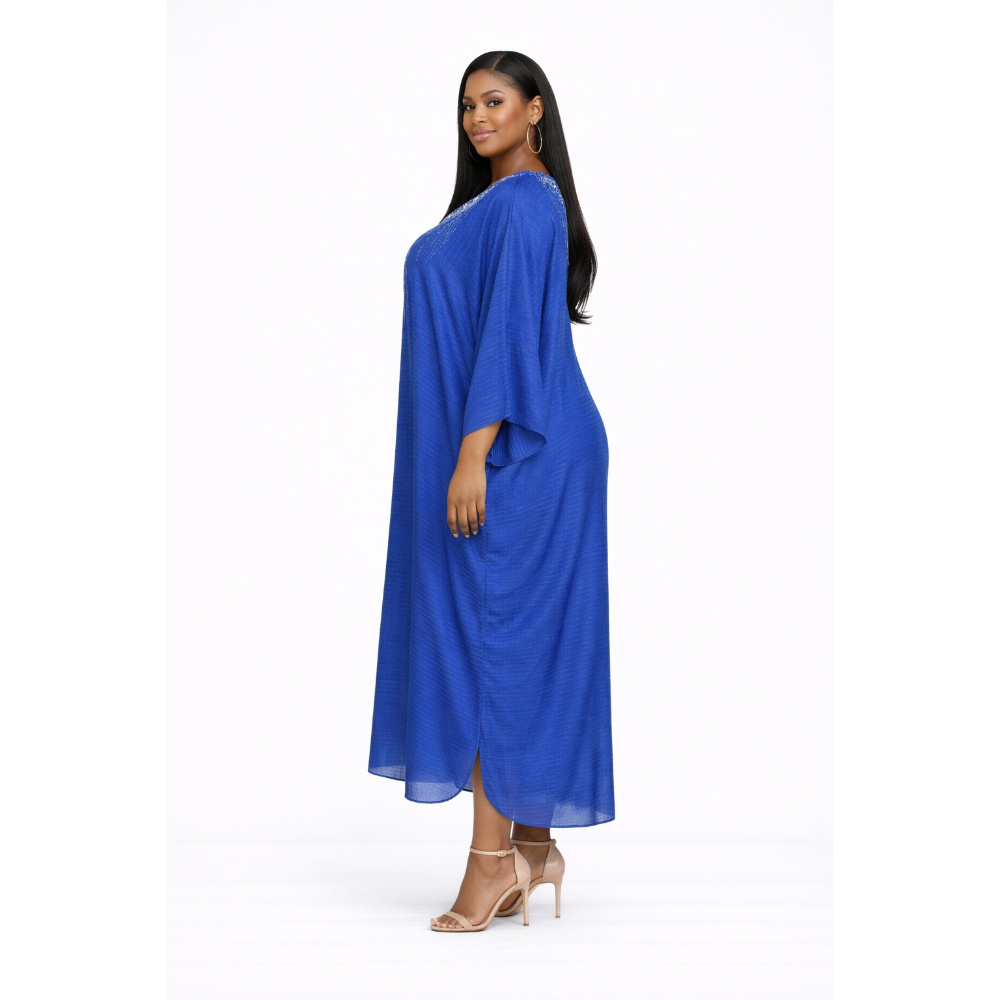Quality Blue Fringe Loose Kaftan
