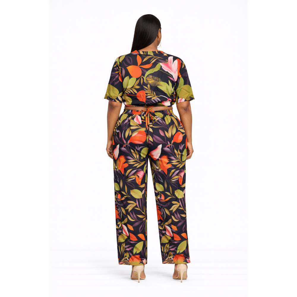 Tropical Print Crop Pants Set