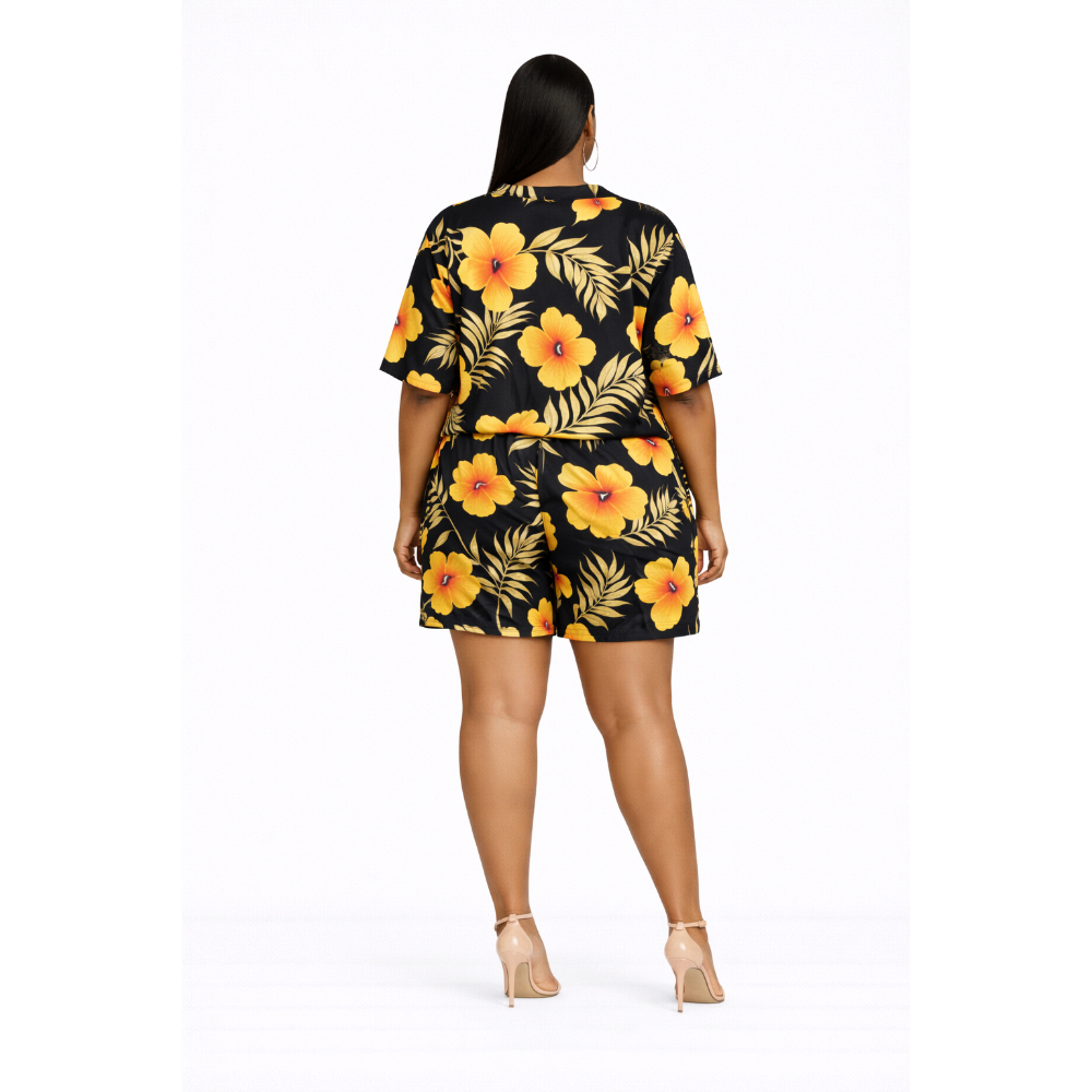 Bold Floral Print Two Piece Top and Shorts Set