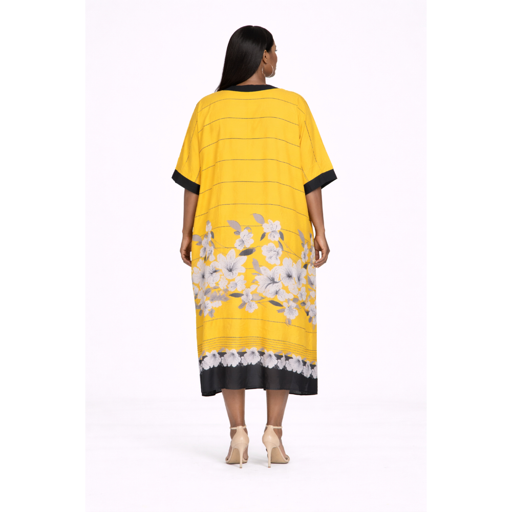 Yellow Floral Kaftan Maxi Dress