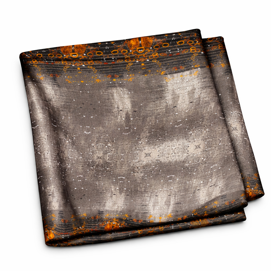 Abstract vintage Print Fabric Grey and Orange Pattern