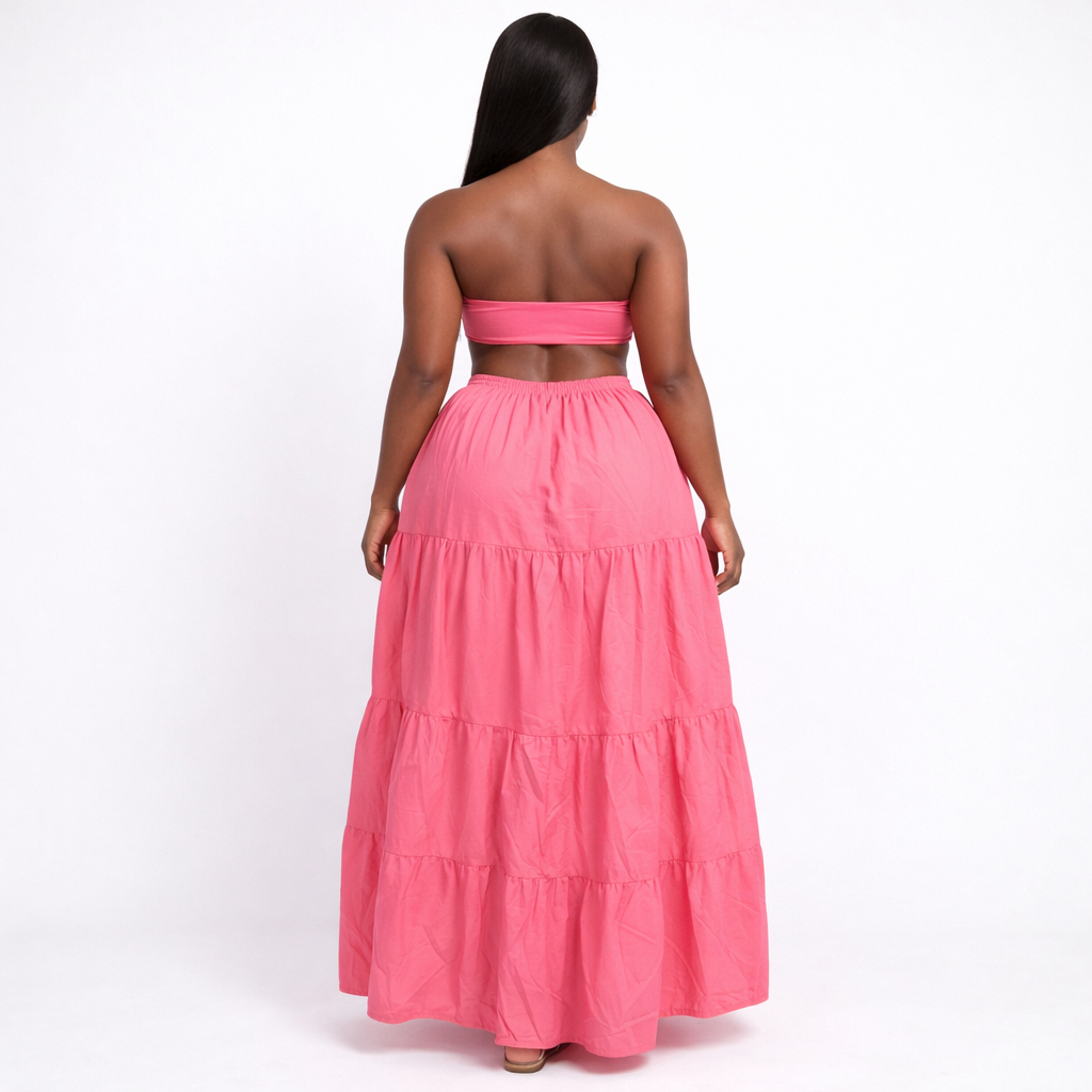Tiered Elastic Waist Maxi Skirt