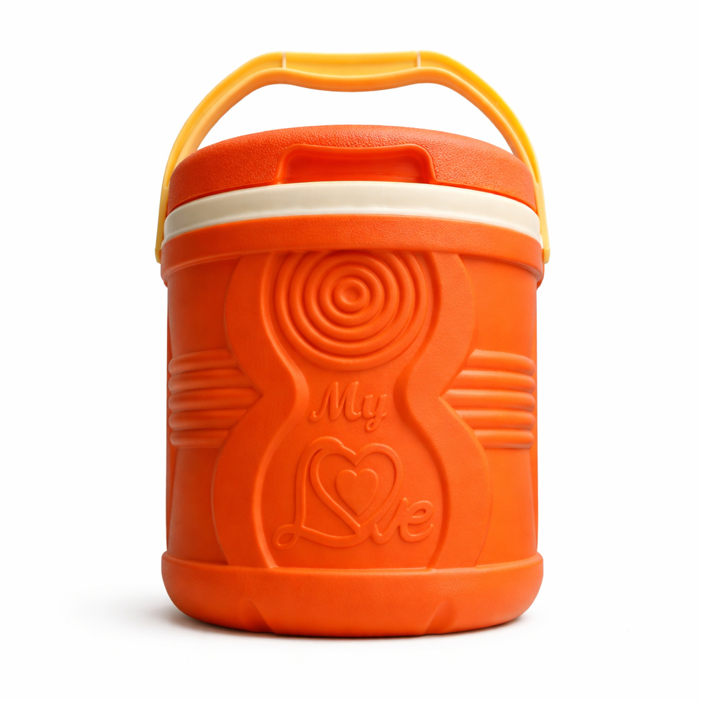 Compact Insulated Orange Plastic Food Flask with Handle