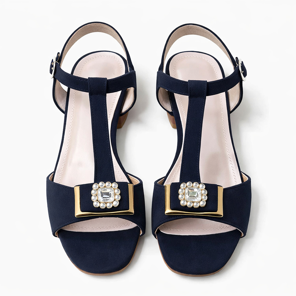 Womens T Strap Open Toe Sandals with Short Block Heel