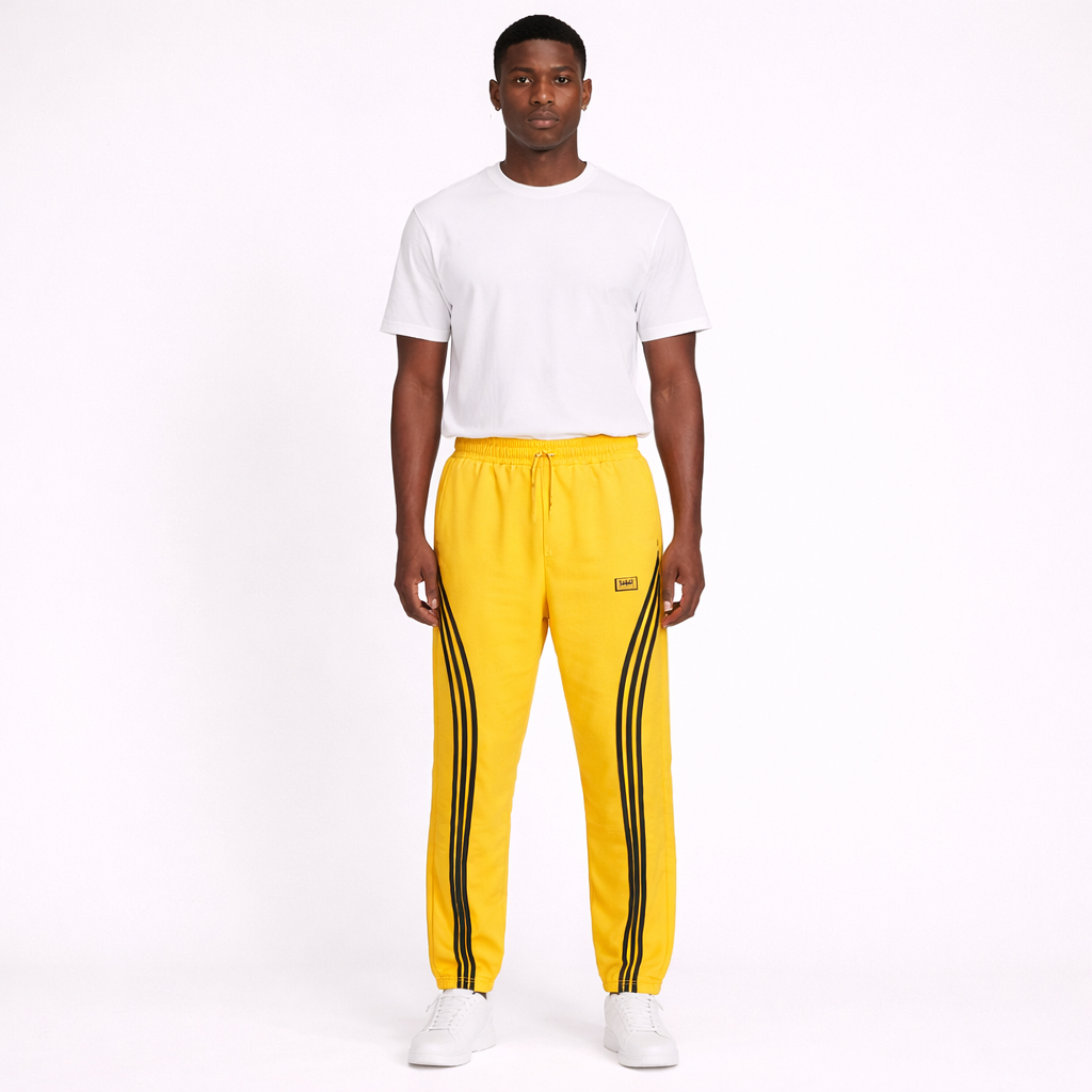 Mens Yellow Slim Fit Track Pants with Side Stripes