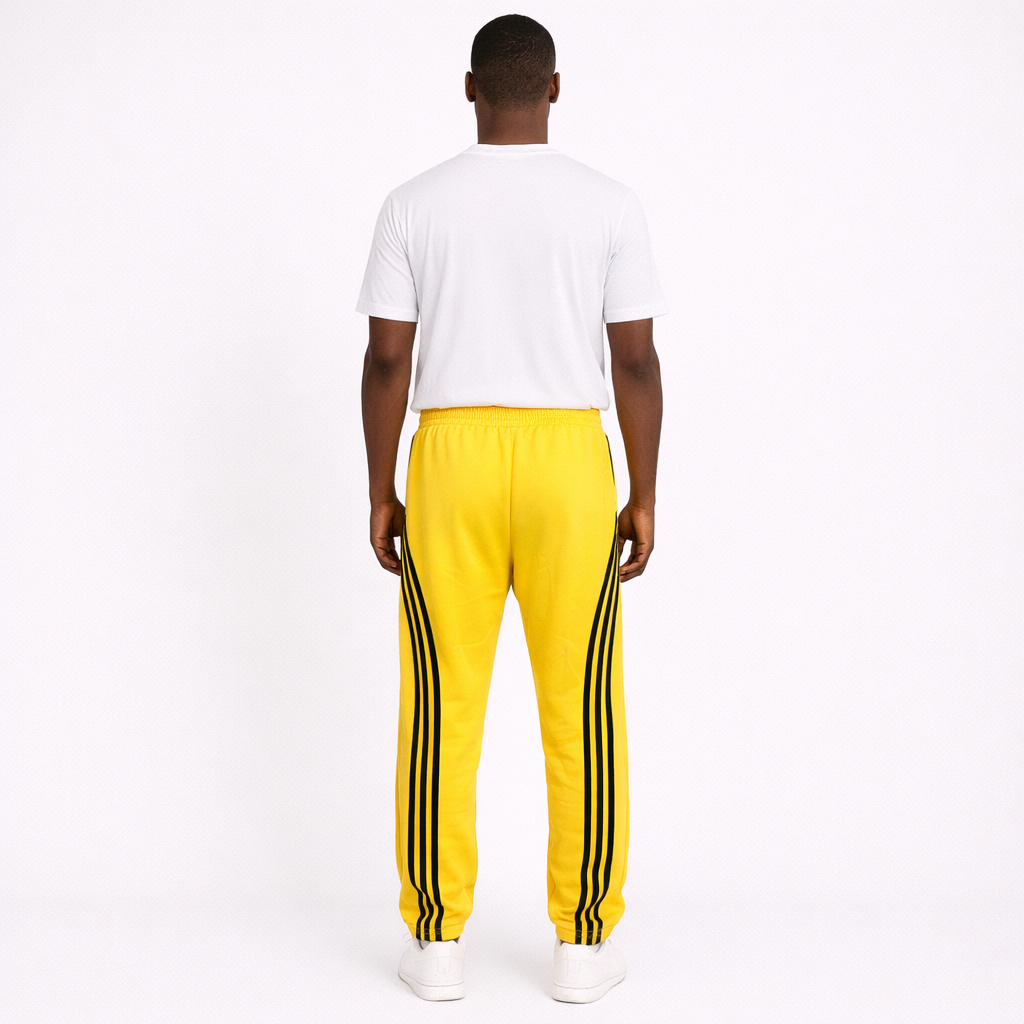 Mens Yellow Slim Fit Track Pants with Side Stripes