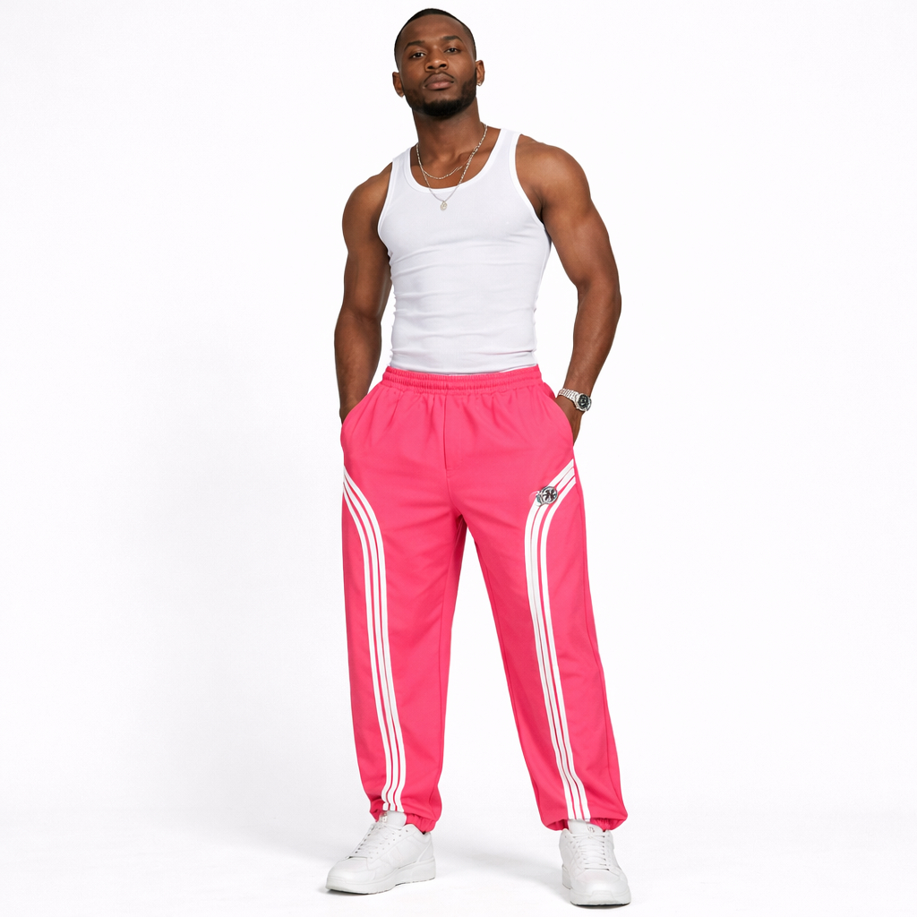 Unisex Coral Pink Wide Leg Track Pants with Side Stripes
