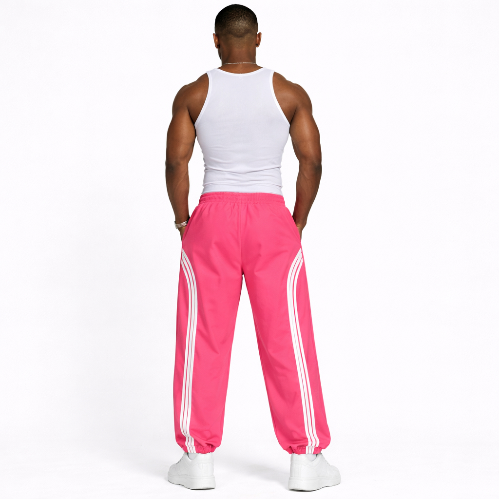 Unisex Coral Pink Wide Leg Track Pants with Side Stripes