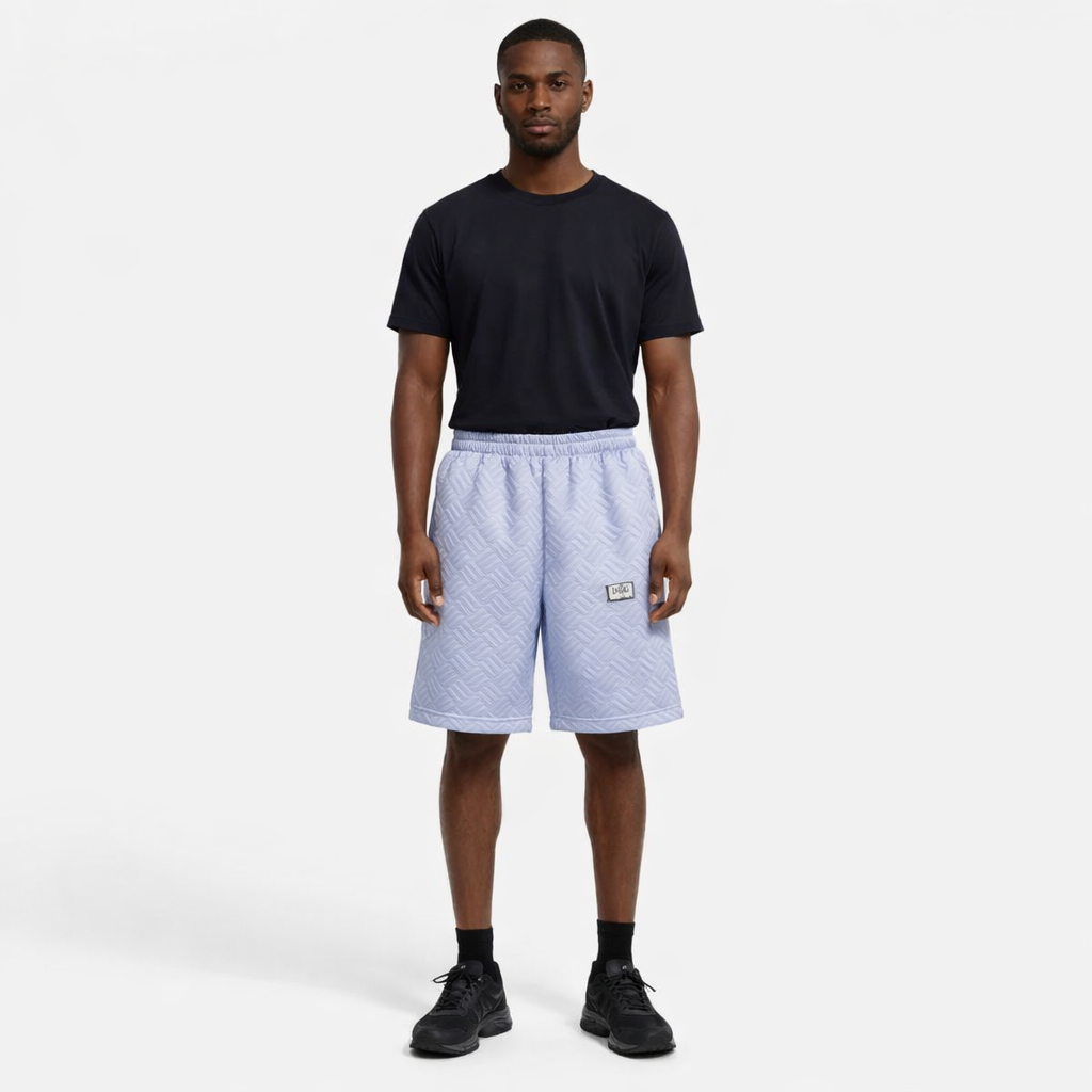 Light Grey Quilted Casual Shorts with Elastic Waist