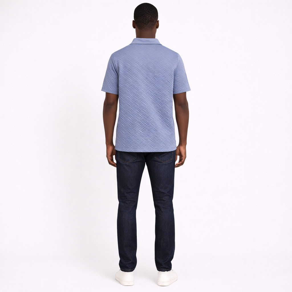 Mens Quilted Short Sleeve Zip Collar Top