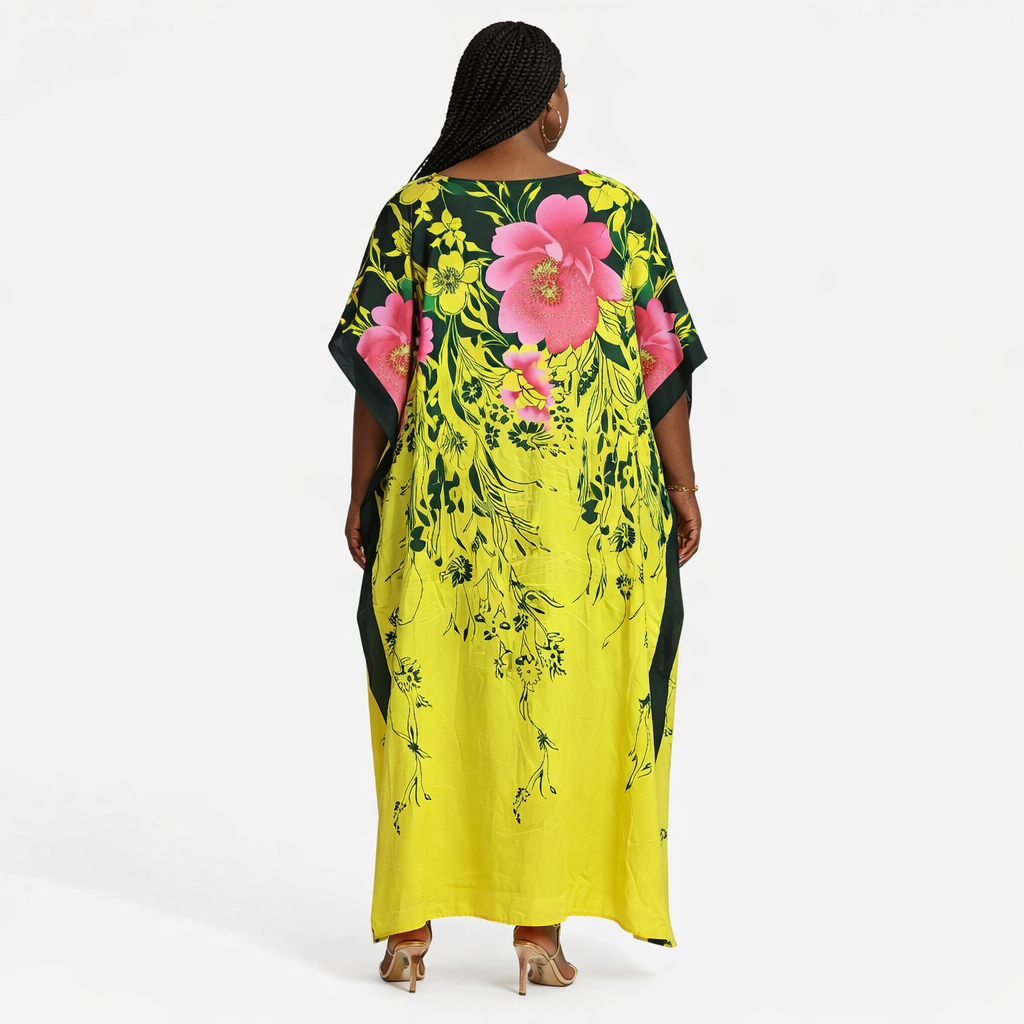 Sunburst Bloom Hooded Kaftan Maxi