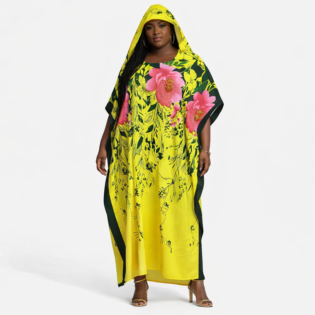 Sunburst Bloom Hooded Kaftan Maxi