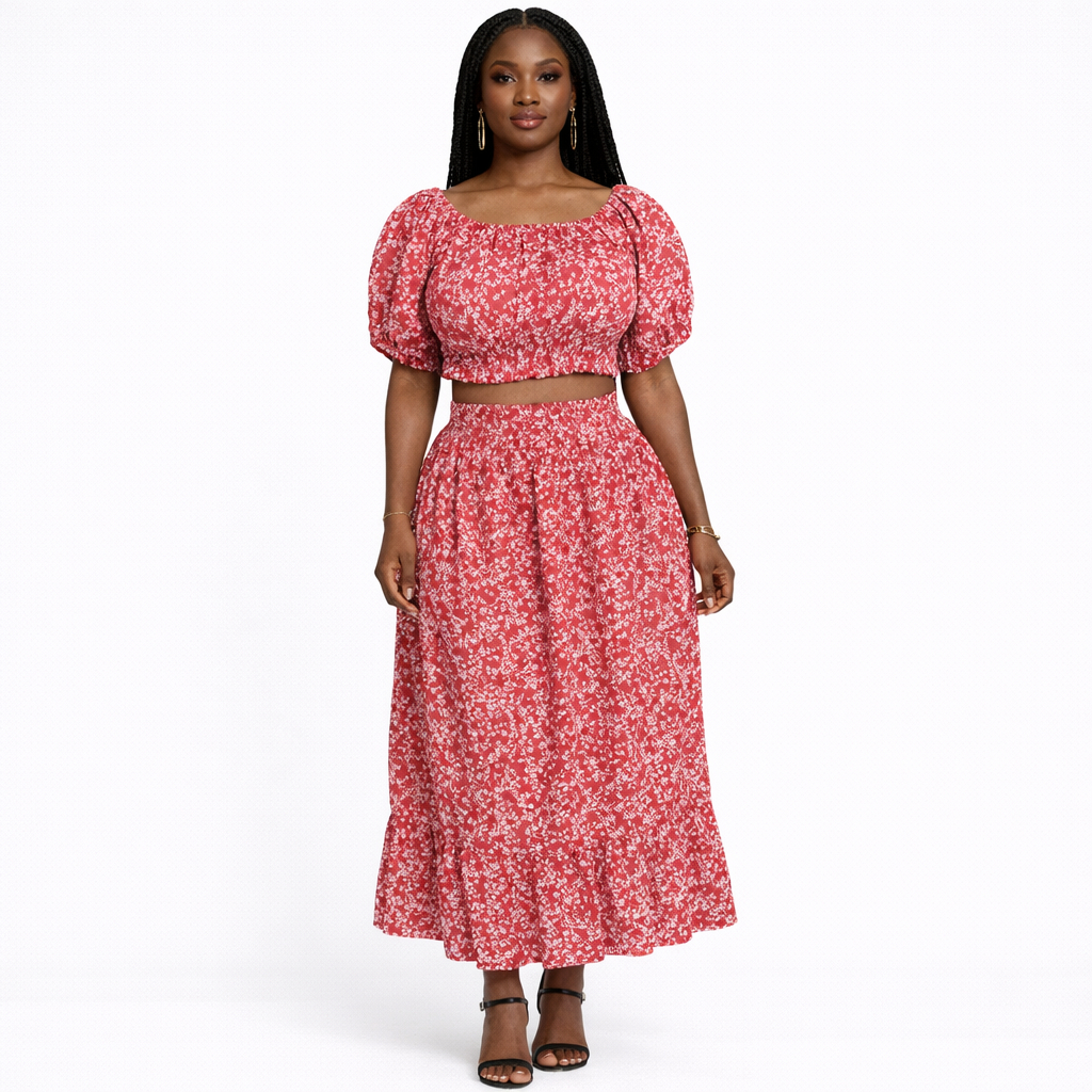 Rosy Meadow Two Piece Maxi Set