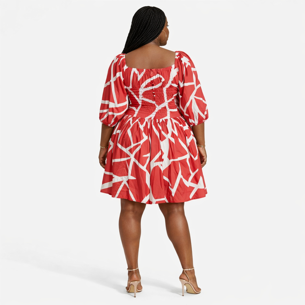 Scarlet Geo Puff Sleeve Mini Dress