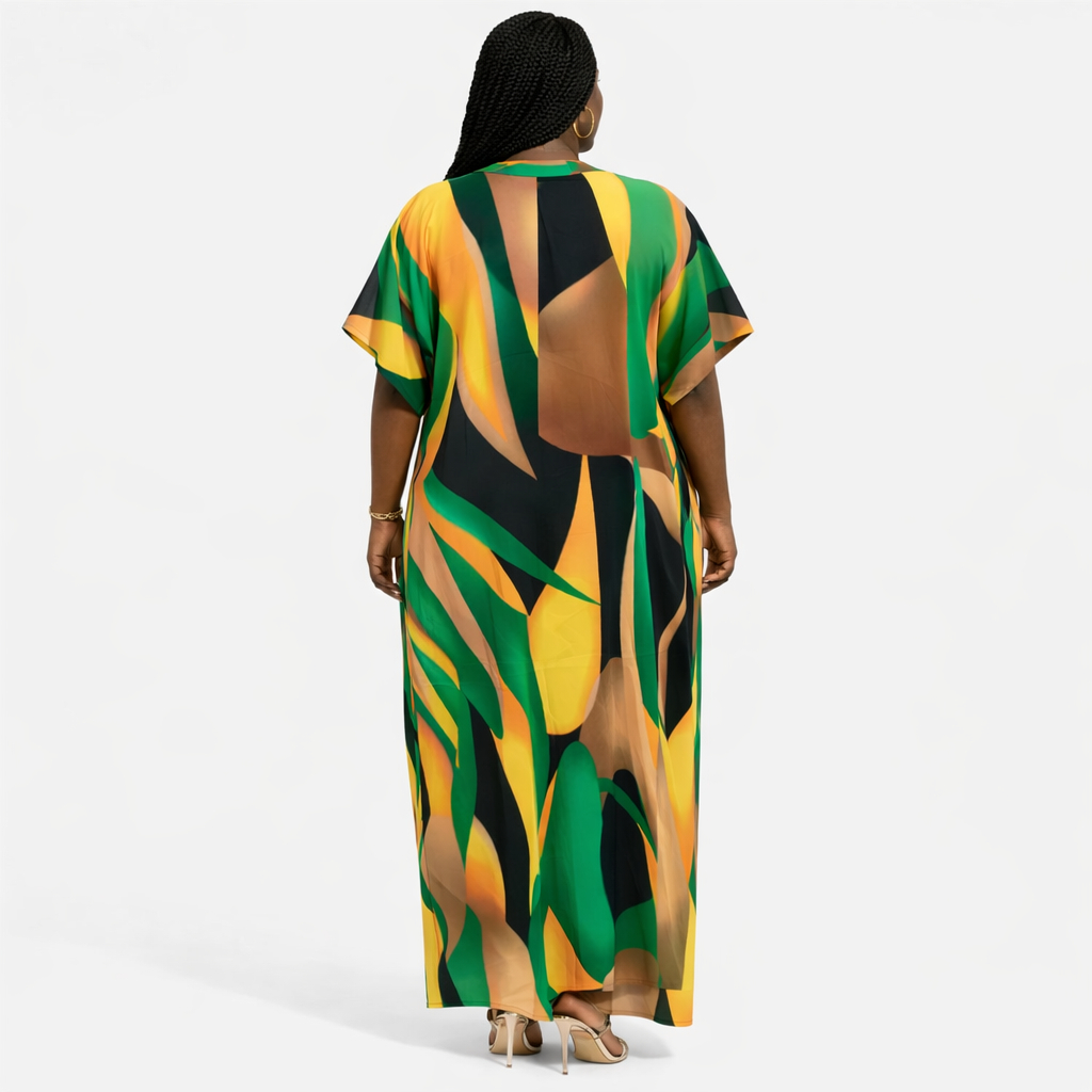 Emerald Wave Tassel Kaftan Dress