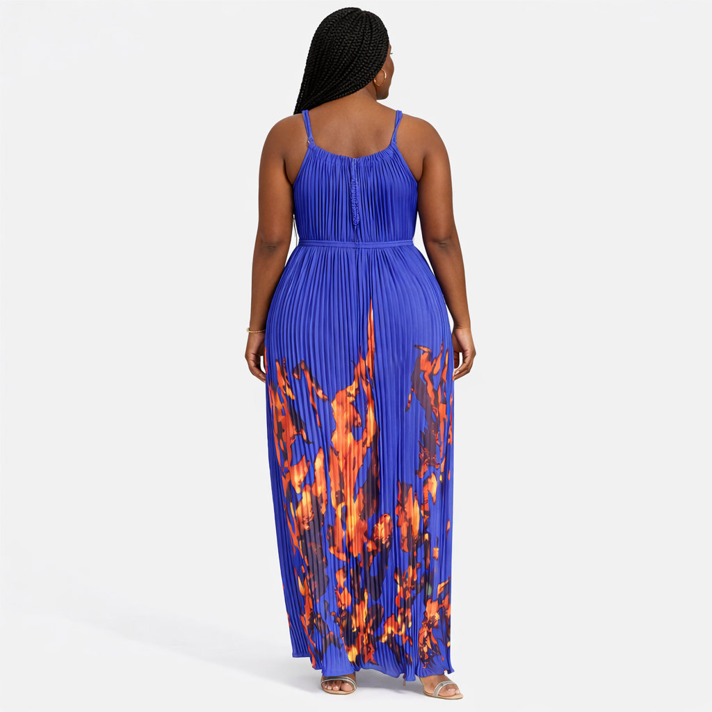 Royal Flame Pleated Maxi Dress