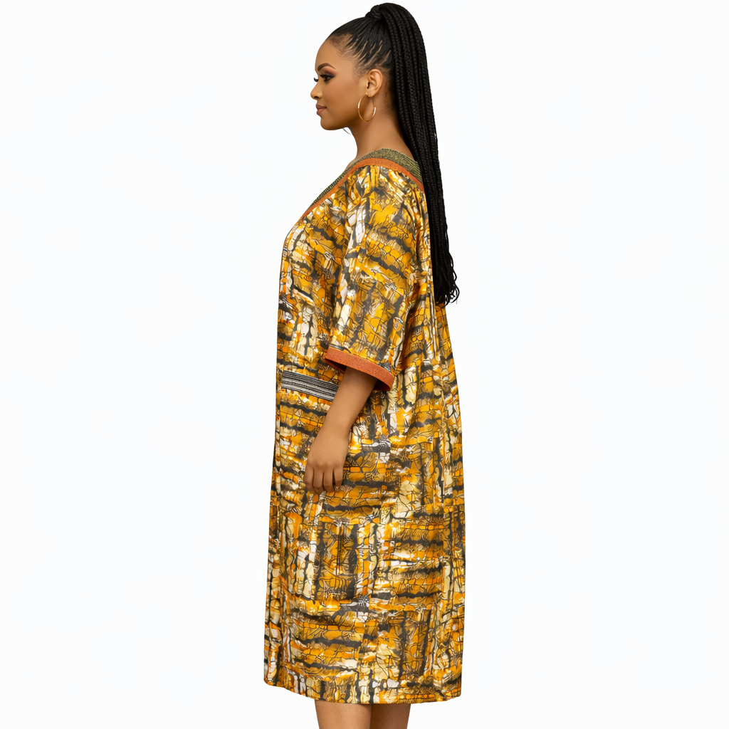 Golden Ember Ankara Kaftan Dress