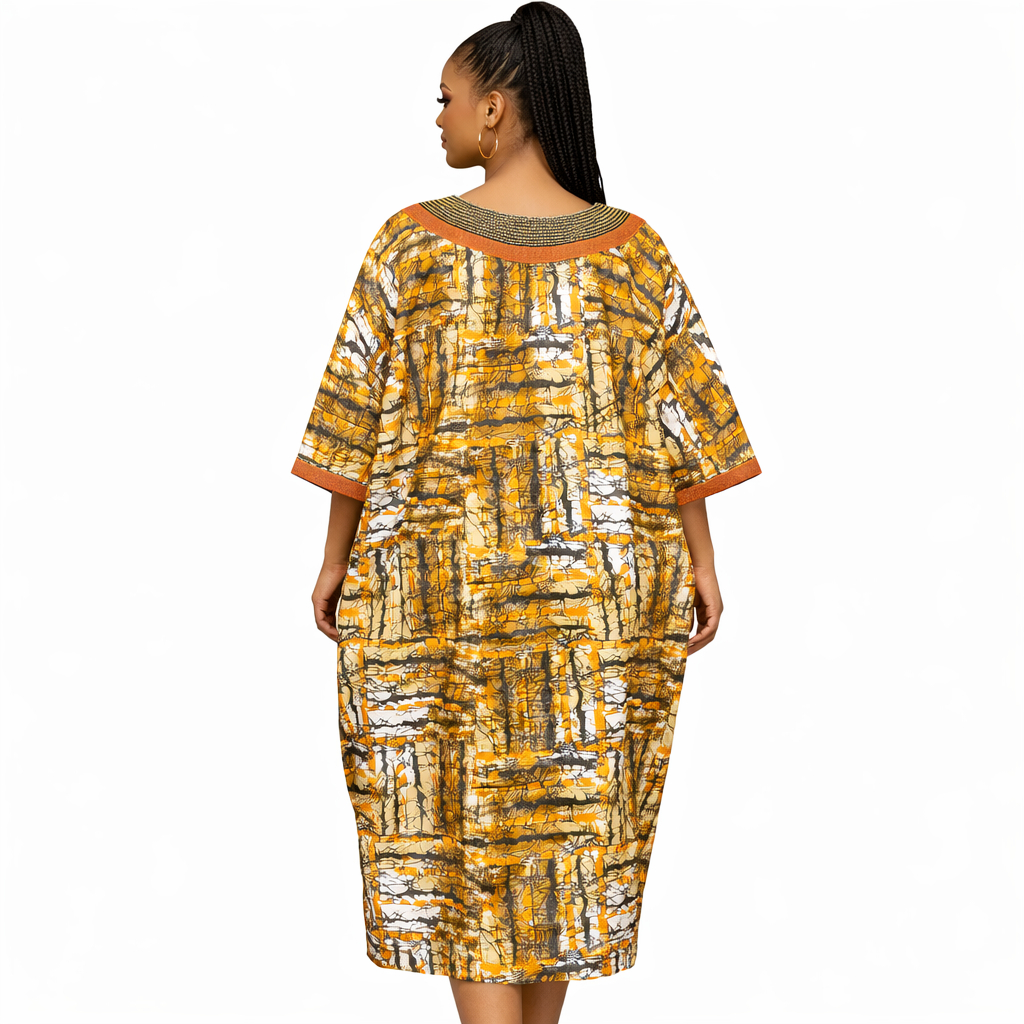Golden Ember Ankara Kaftan Dress