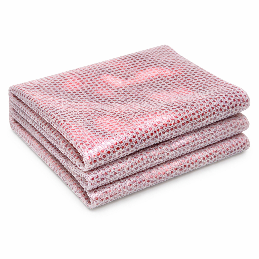 Premium White Perforated Mesh Leather Sheet with Pink Reflective Base