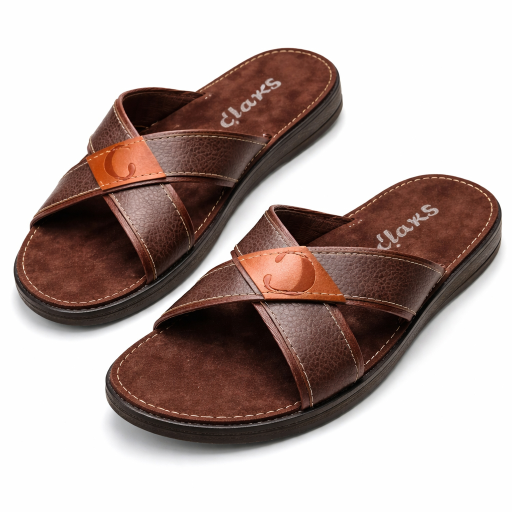 Men Brown Cross Strap Comfort Palms