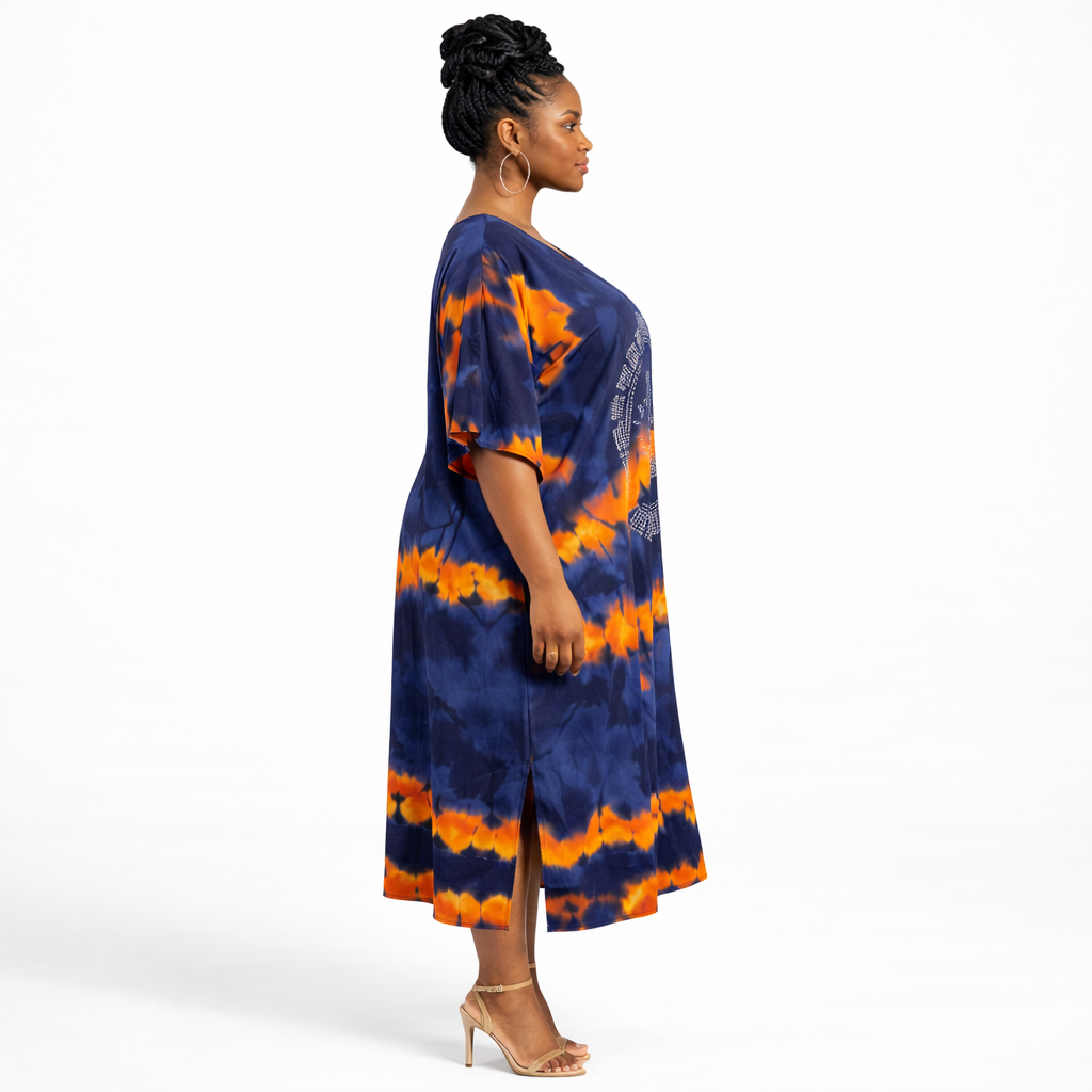 Women Blue Tie Dye Kaftan Dress