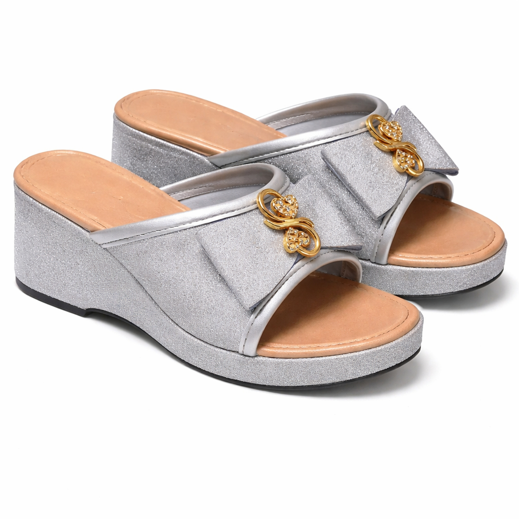Quality Minimalist silver Wedge Slide Sandal
