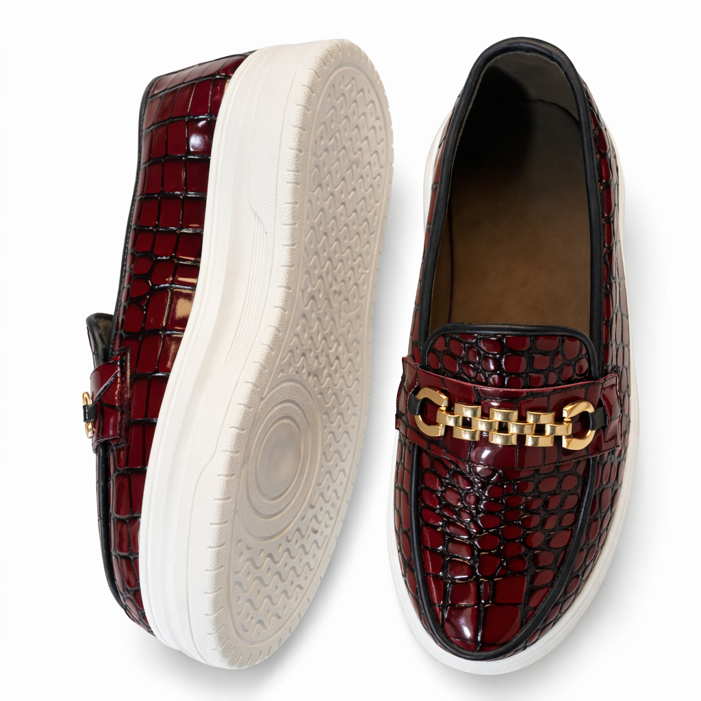 Mens Croc Texture Slip On Loafers with Platform Sole