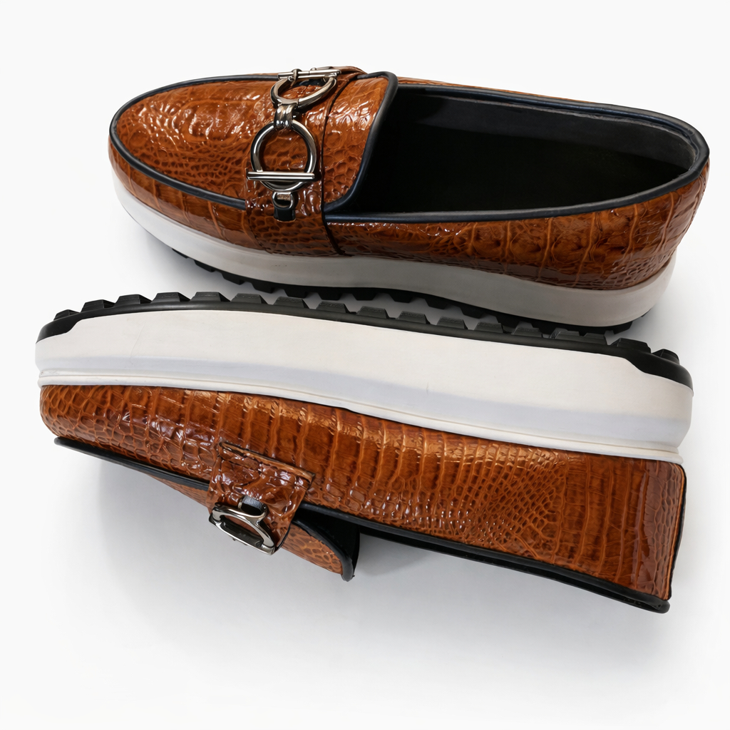 Croc Texture Slip On Loafers with Chunky Sole