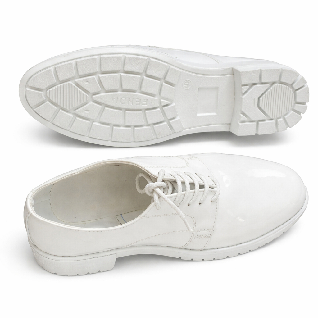 Glossy White Lace Up Derby Shoes