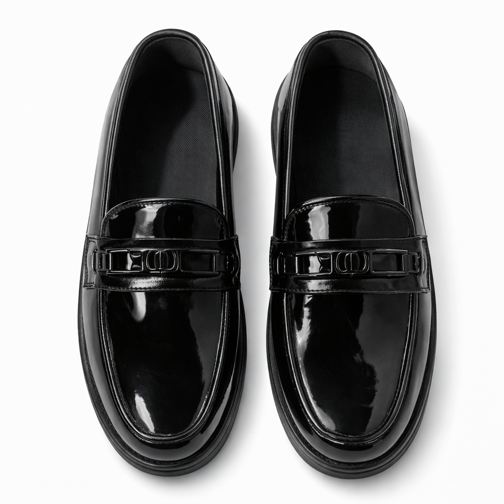 Glossy mens Black Slip On Loafers
