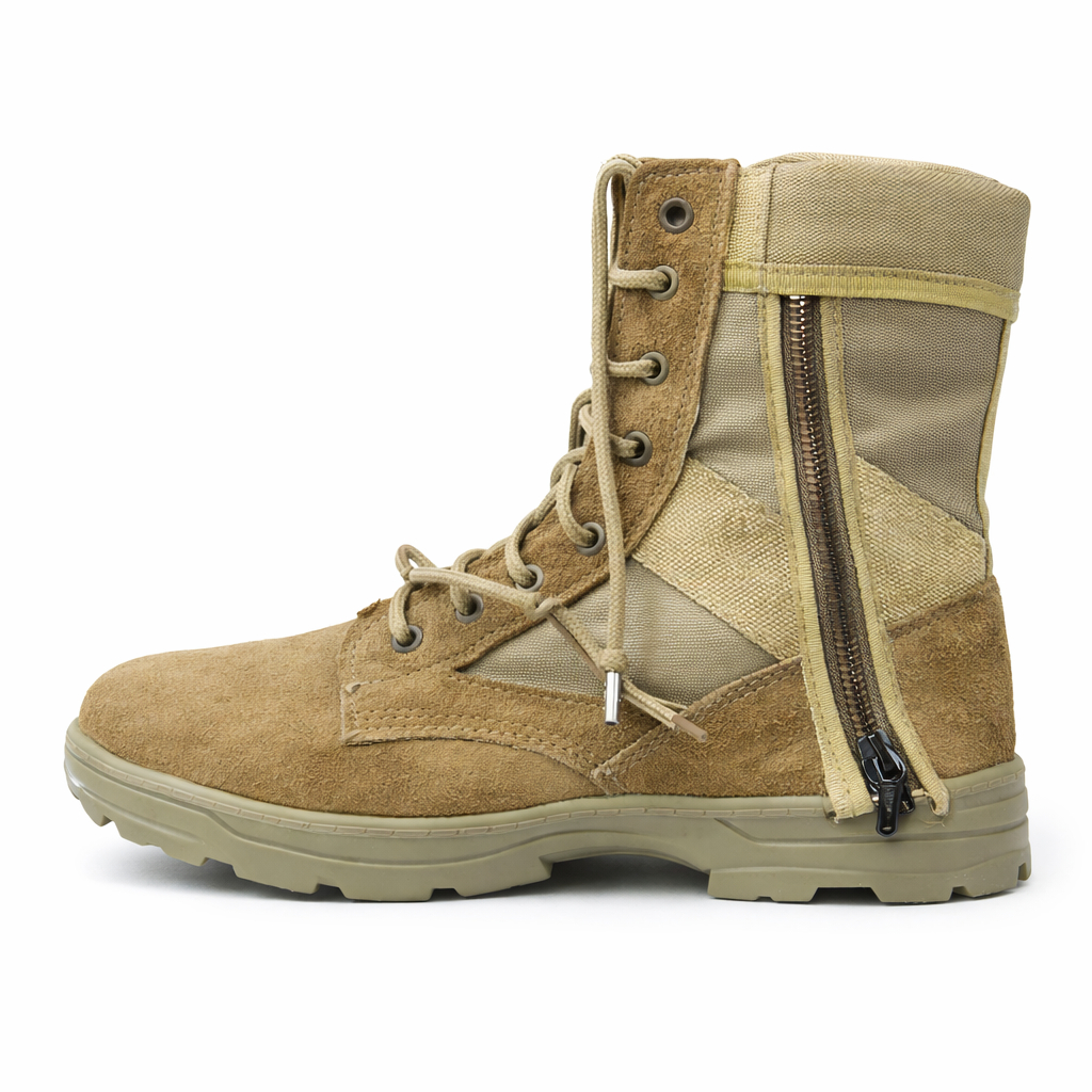 Beige Suede Tactical Zip Up Combat Boot