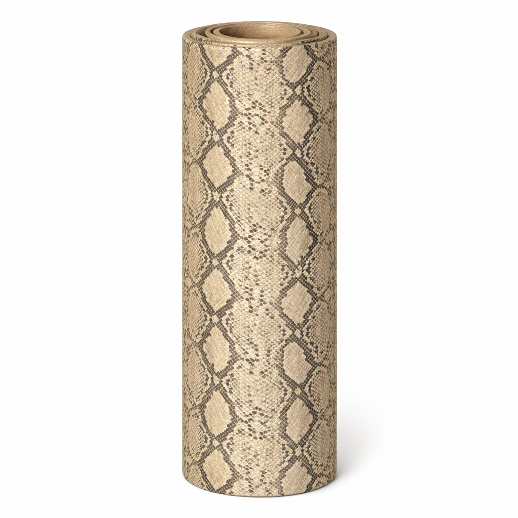 Beige Snake Pattern Textured Faux Leather Fabric