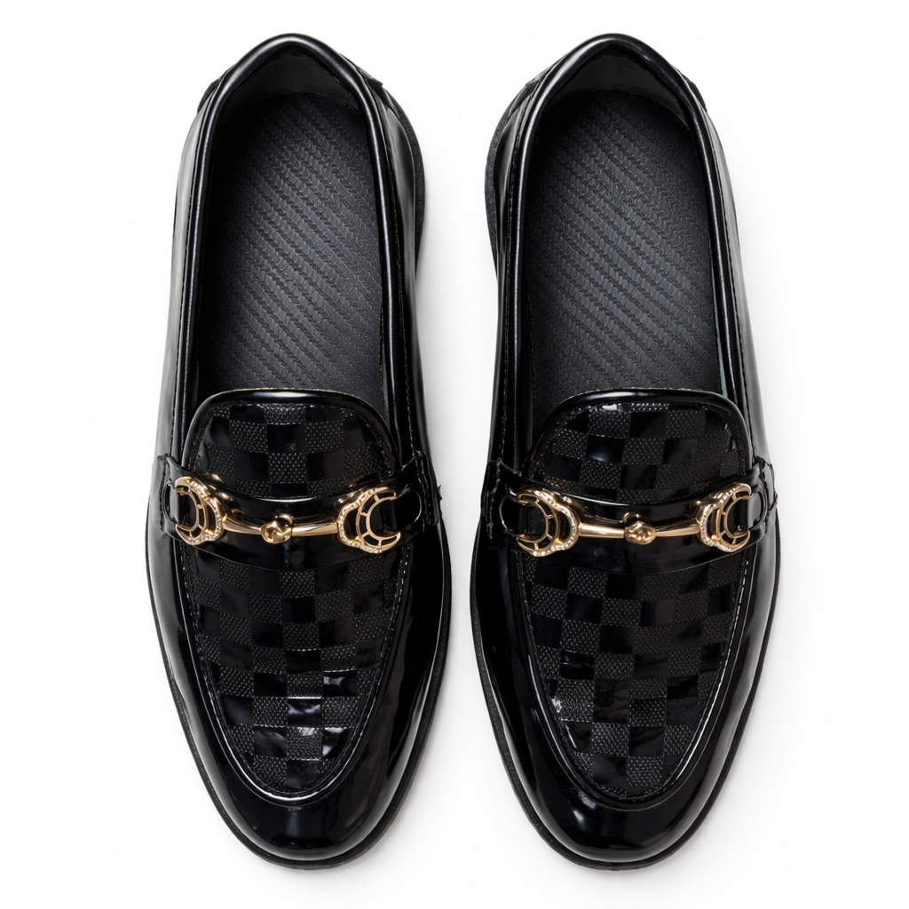 Premium Glossy Checkered Bit Loafers