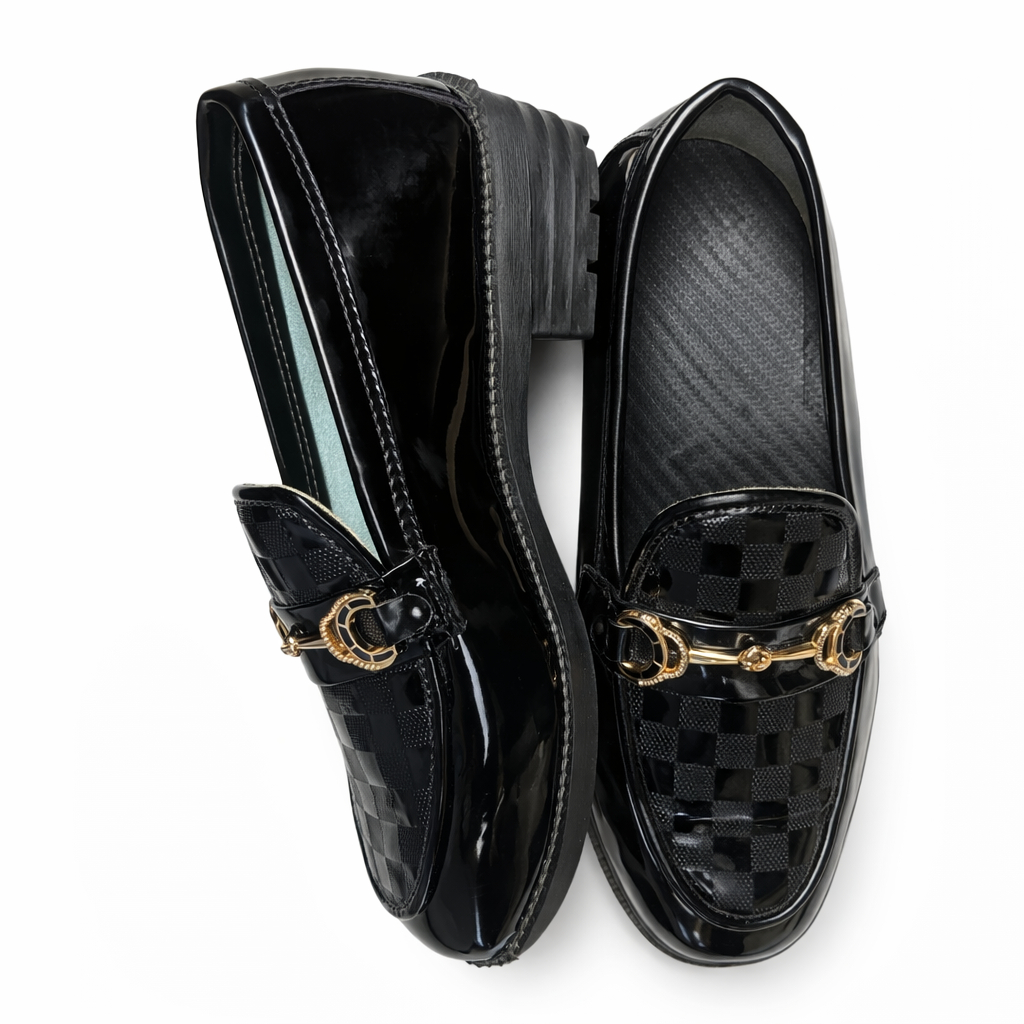 Premium Glossy Checkered Bit Loafers