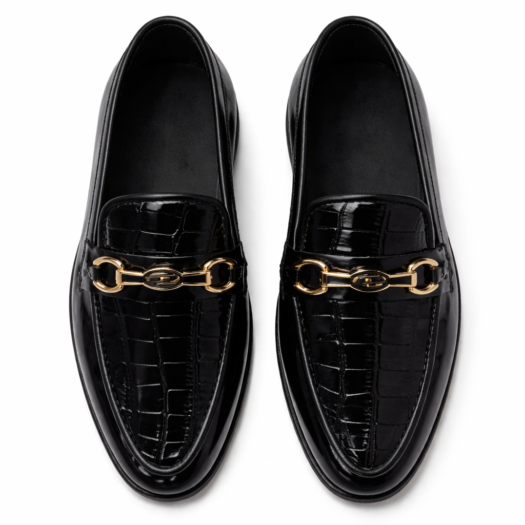 Elite Croc Texture Gold Bit Loafers