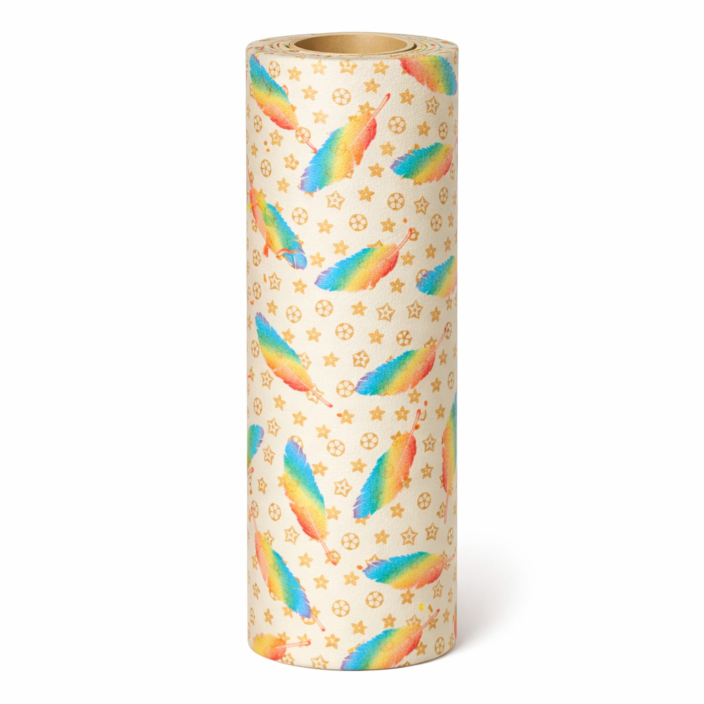 Colorful Feather Pattern Faux Leather Fabric