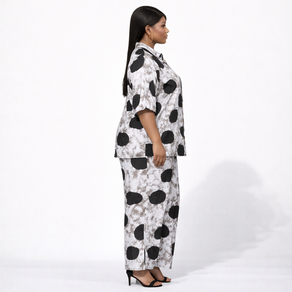 Women Black White Polka Dot Two Piece Outfit