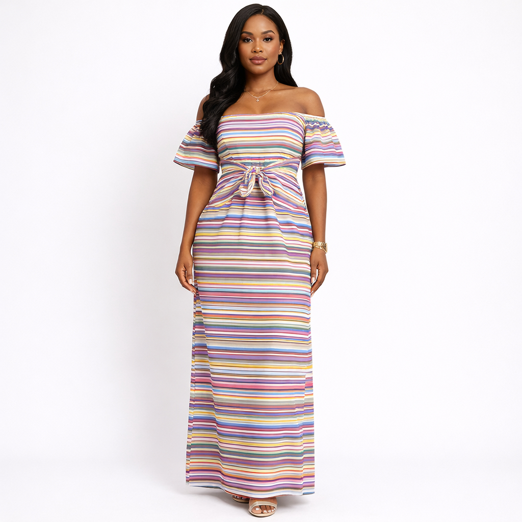 Multicolor Horizontal Stripe Woven Fabric