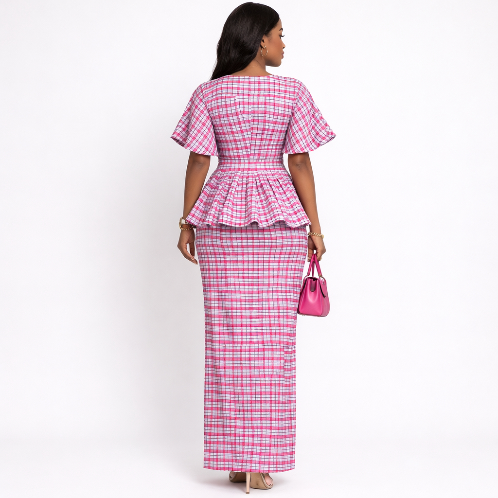 Pink and White Grid Pattern Woven Fabric