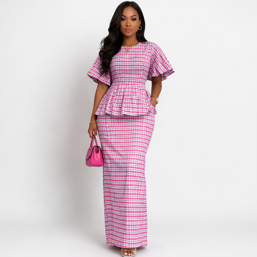 Pink and White Grid Pattern Woven Fabric