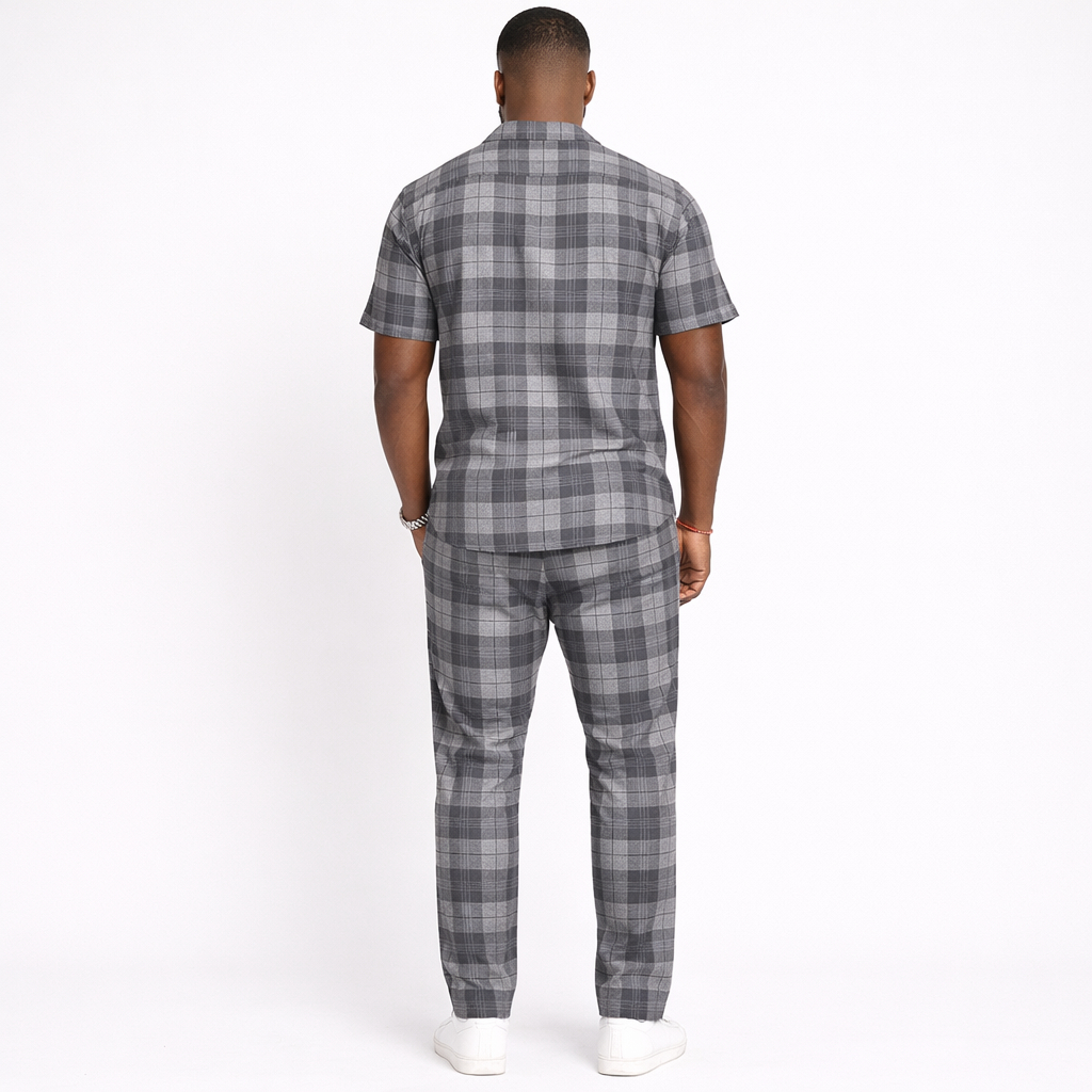 Grey and White Plaid Woven Fabric